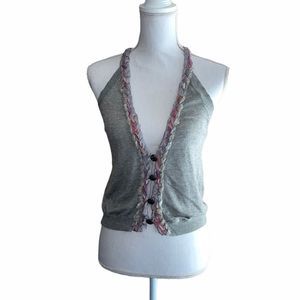 BKE Halter Style Button Up Crop Top